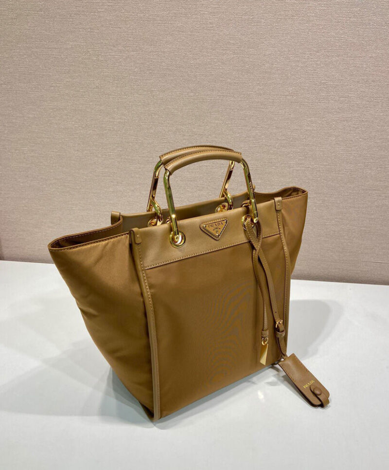 Prada Medium Re-Nylon And Leather Tote Bag Coffee